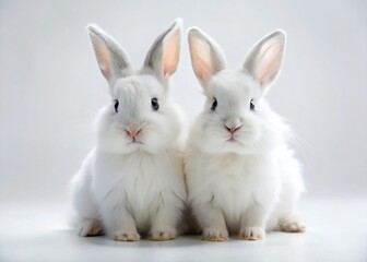 Fototapeta premium Long Exposure Photo of Two Rabbits Sitting Together on White Background