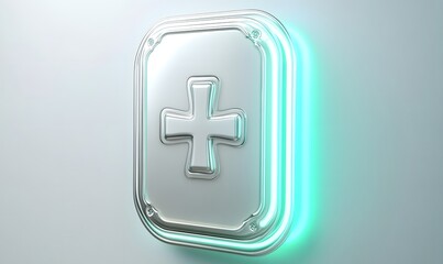 Fototapeta premium Glowing metallic medical cross icon.