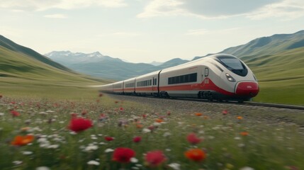 High-speed train journey through scenic mountains beautiful meadow travel photography daytime nature exploration