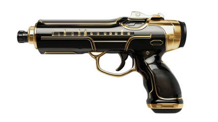 Futuristic Black Gold Handgun Digital Render