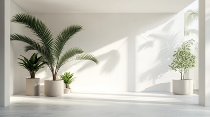 Fototapeta premium Tall, graceful palm trees showcased against white, emphasizing natural beauty and minimalism.