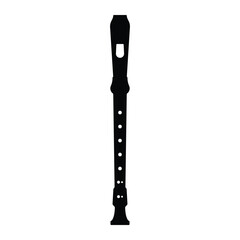 Flute vector icon. Wind musical instrument symbol for music, orchestra, and performance design. Black silhouette isolated on white background.