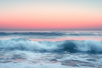 Fototapeta premium Ocean waves crashing at sunrise with pink sky