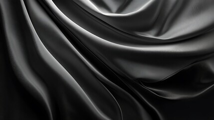 Fototapeta premium Elegant black silk fabric drapes; abstract background; design texture.