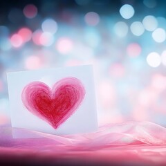 Valentine's Day Delicate Heart Shaped Card Elegantly Placed on Soft Pink Fabric Creating a Romantic Atmosphere Perfect for Celebrating Love and Affection in Style dream