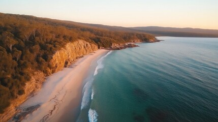 Sunset beach scene coastal region aerial photography serene environment captivating viewpoint natural beauty