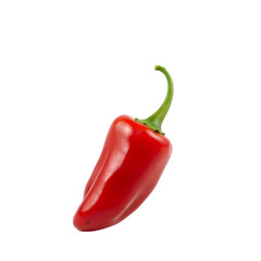 A vibrant, glossy red chili pepper, ripe and plump, stands alone on a transparent background, emphasizing its bold shape and fiery color, evoking the idea of spicy food and seasoning