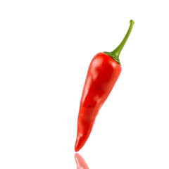 A vibrant, glossy red chili pepper, ripe and plump, stands alone on a transparent background, emphasizing its bold shape and fiery color, evoking the idea of spicy food and seasoning