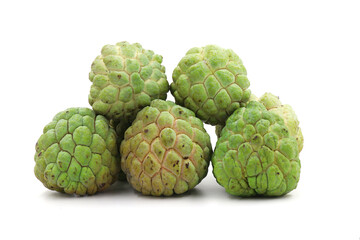 Sugar apple   isolated on white background, exotic tropical Thai annona or cherimoya fruit, healthy food