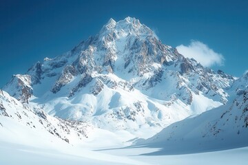 Obraz premium majestic snow-capped mountain range stretching across horizon with crystal clear blue sky above, perfect for adventure sports and outdoor product photography