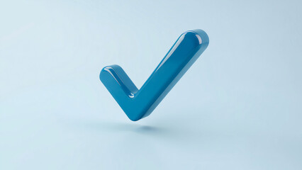 3D blue checkmark with glossy finish on light gray background, minimalistic style, soft lighting, shadow, professional and modern design, ideal for payment success screen.