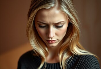 Nordic blond female with melancholic expression