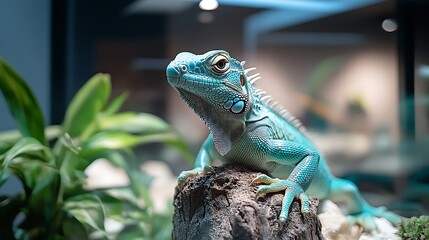 Obraz premium Serene Blue Iguana: A Majestic Reptile Portrait