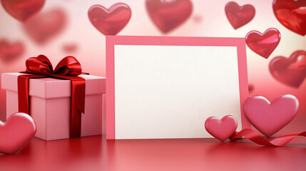 valentines day gift with red hearts，Pink gift box，Suitable for Valentine's Day promotion scene images