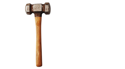 Old Rusty Hammer with Wooden Handle on Black Background
