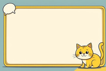 cartoon cat sitting in front of a blank sign with a speech bubble