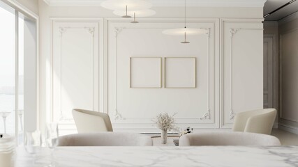 modern classic living room with two poster framed mockup. 3d illustration