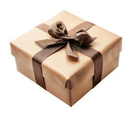 Elegant brown gift box on holiday season product studio environment close-up view celebration concept isolated on transparent background