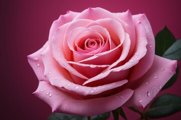 arafed pink rose with water droplets on it against a pink background