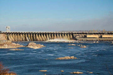 The hydro-electric power station 'Dniprohes' is in Zaporizhzhia close up. The biggest HPP in...