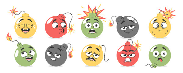 Cute comic bomb doodle characters