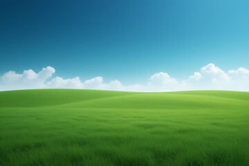 Obraz premium arafed view of a green field with a blue sky and clouds