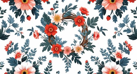 Floral wreath pattern background in white pattern background