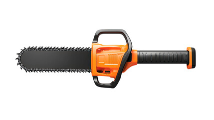 Naklejka premium Powerful Orange Electric Chainsaw with Black Handle and Sharp Blade