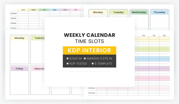 Weekly Calendar Printable with Time Slots, Editable 24-Hour Weekly Calendar, 7 Days Color Palette Weekly Schedule, Bullet Weekly Desk Planner