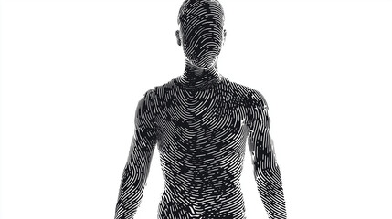 A human silhouette made of lines and dots, representing the digital identity. 