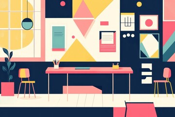 Modern Office Space Design With Geometric Wall Art
