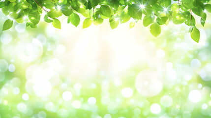 Fototapeta premium Vibrant green leaves with bokeh background, perfect for spring, summer, or nature themes. Ideal for websites, banners, or presentations.