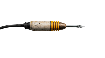 Rusty Industrial Tool with Yellow Accents and Sharp Tip