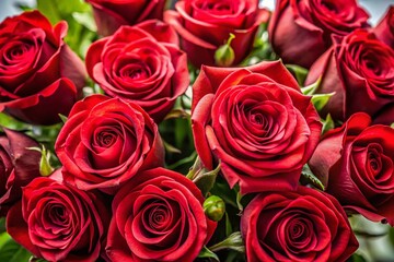 Obraz premium Lush Red Rose Bouquet - High-Resolution Stock Photo