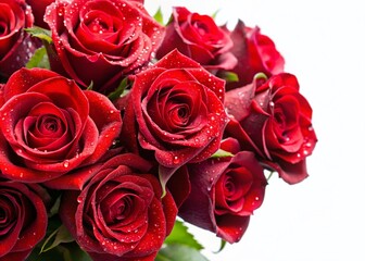 Lush Red Rose Bouquet Isolated on White, Perfect for Valentine's Day or Romantic Occasions