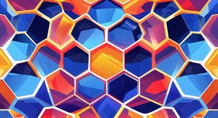 Honeycomb patterns with bold clean lines and vibrant colors in blue illustration background