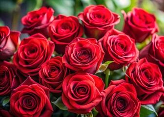 Obraz premium Lush Vibrant Red Rose Bouquet - Perfect Background for Romantic Designs & Projects