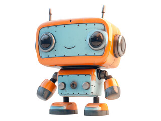 Fototapeta premium Cute Cartoon Robot Toy Isolated on White Background with Gloss Finish