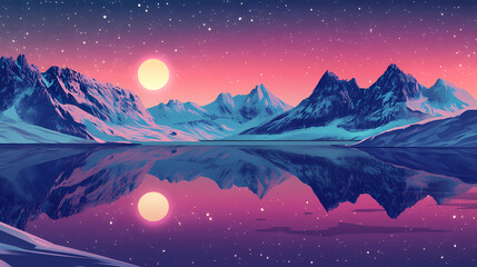 Obraz premium Stunning aurora borealis over snowcapped mountains reflecting in a calm lake. Snowcap. Illustration