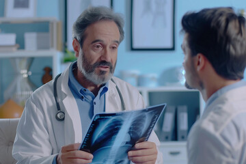 Physician Discussing X-Ray Results with a Patient at the End of Every Title