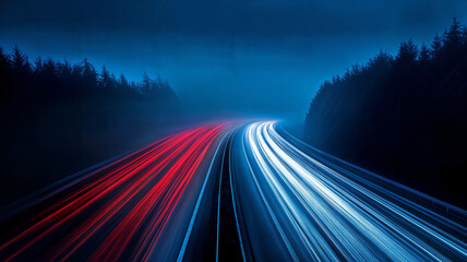 traffic on the highway at night motion blur