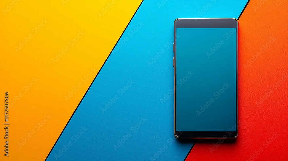 Poster Smartphone usage for online shopping displayed on a vibrant and colorful screen Stock Photo with side copy space