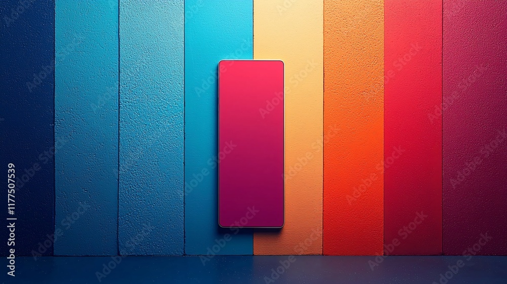 Aufkleber smartphone usage for online shopping displayed on a vibrant and colorful screen stock photo with sid