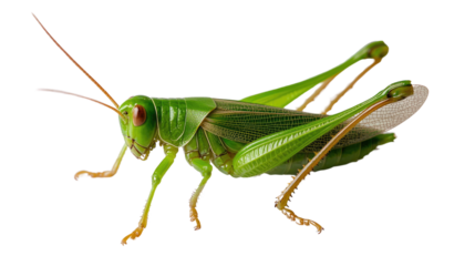Vibrant Green Grasshopper Isolated on Black Background
