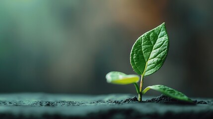 Young Green Plant Growing from Soil in Soft Natural Light, Symbolizing New Life, Fresh Beginnings, and Nature&rsquo;s Resilience in a Peaceful Environment
