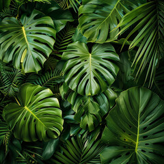 Obraz premium Monstera leaves nature background wallpaper