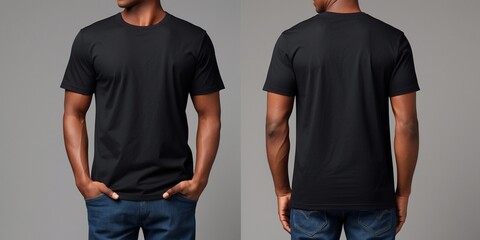 Black T-Shirt Mockup Template Front and Back View for Design and Print Showcase