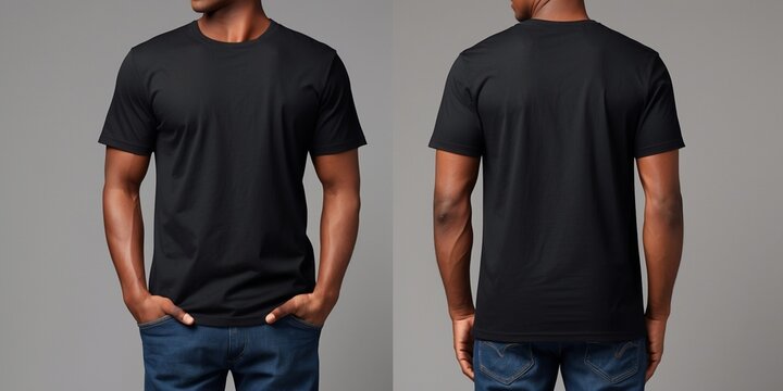 Black T-Shirt Mockup Template Front and Back View for Design and Print Showcase
