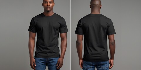 Black T-Shirt Mockup Template Front and Back View for Design and Print Showcase