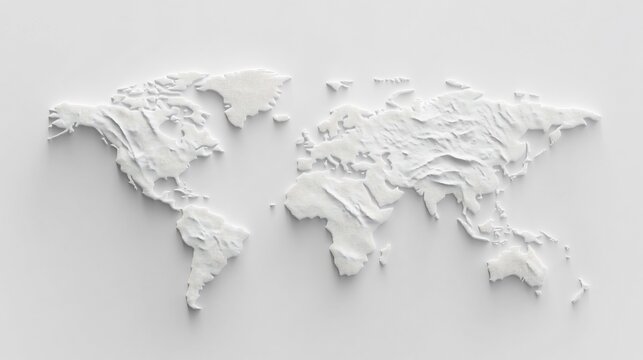 Fototapeta Textured White 3D World Map on White Background